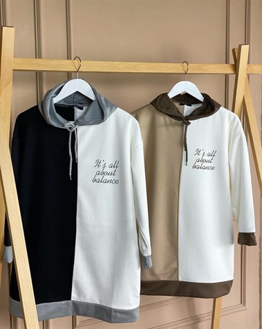 Yazı Detaylı Çift Renk Sweat (Kahve)