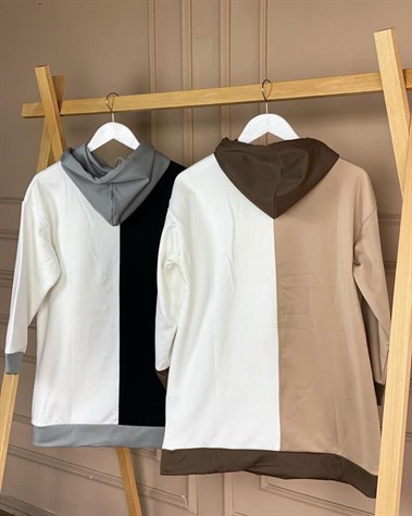 Yazı Detaylı Çift Renk Sweat (Siyah)
