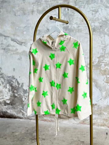 Yeşil Yıldız Detaylı Natural Kumaş Lüx Pamuk Kapüşonlu İnce Tasarım Ceket
