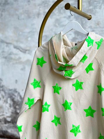 Yeşil Yıldız Detaylı Natural Kumaş Lüx Pamuk Kapüşonlu İnce Tasarım Ceket