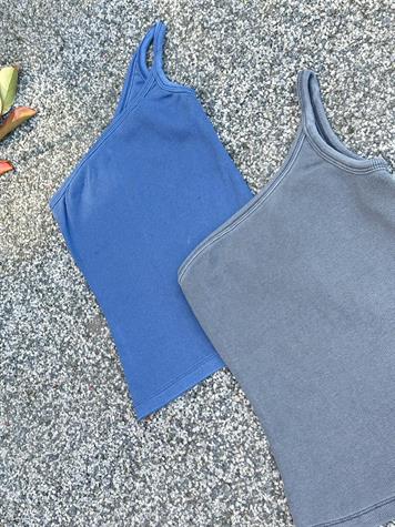 Yıkamalı Asimetrik Kesim Dilvin Crop Top (Lacivert/Antrasit)