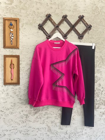Yıldız Model Zincir Detay Sweat (Fuşya)