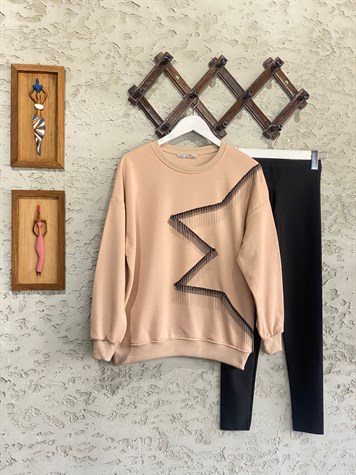 Yıldız Model Zincir Detay Sweat (Vizon)