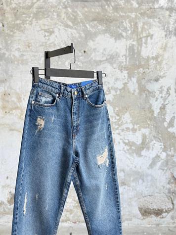 Yırtık Detaylı Denim Pantolon (Mavi)