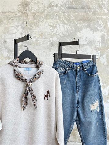 Yırtık Detaylı Denim Pantolon (Mavi)