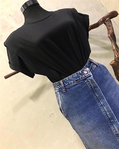 Yırtık Detaylı Kot Etek