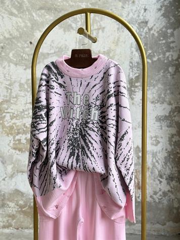 Yırtık Detaylı Oversize Triko Takım (Şeker Pembesi)