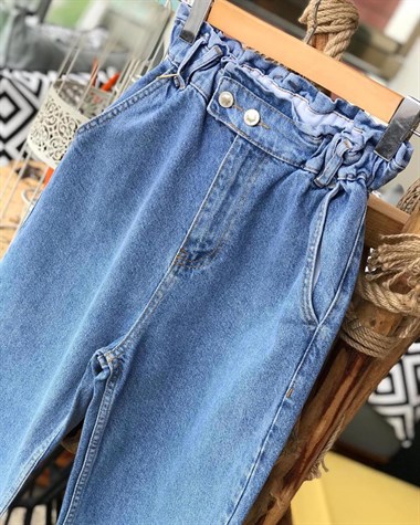 Yüksek Bel Beli Lastikli Havuç Kesim Jean