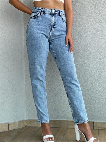 Yüksek Bel Buz Mavisi Mom Jean