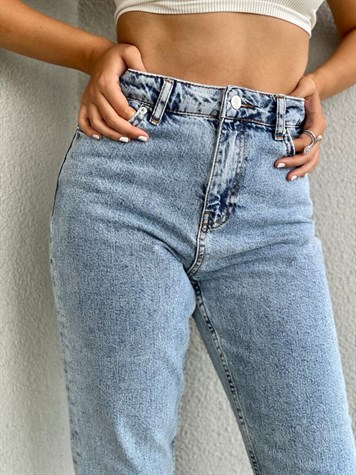 Yüksek Bel Buz Mavisi Mom Jean