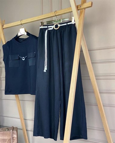 Yüksek Bel Hasır Kemerli Pantolon (İNDİGO & MİNT & CAMEL & SİYAH)