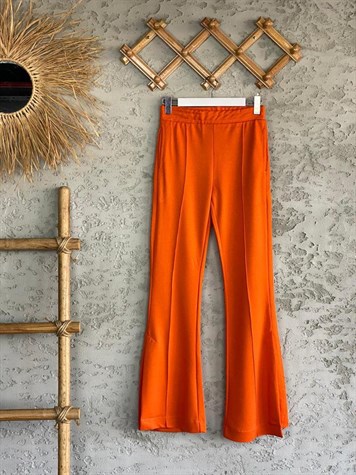 Yüksek Bel Paçaları Yırtmaçlı Eşofman (Oranj)