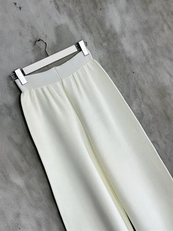 Yüksek Bel Tok Triko Bol Pantolon (Ekru)