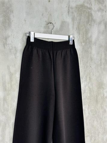 Yüksek Bel Tok Triko Bol Pantolon (Siyah)