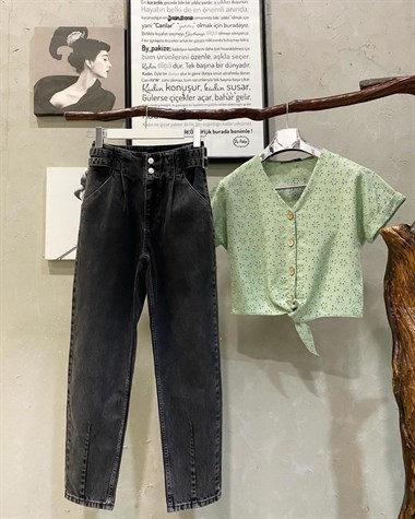 Yüksek Bel Toka Detaylı Boyfriend Jean