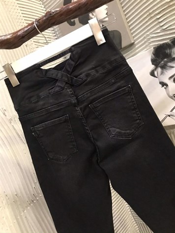 Yüksek Bel Toparlayıcı Korseli Arkadı Çapraz Detaylı Likralı Jean (ANTRASİT)