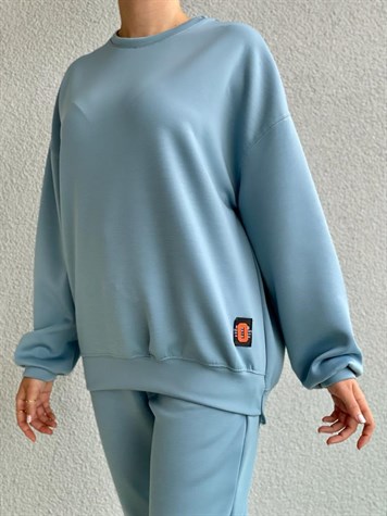 Yumoş Doku Arma Detaylı Sweat (Mavi)