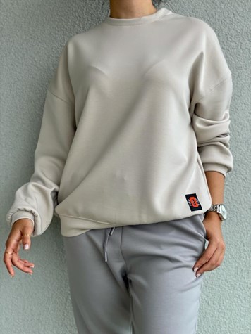 Yumoş Doku Arma Detaylı Sweat (Taş)