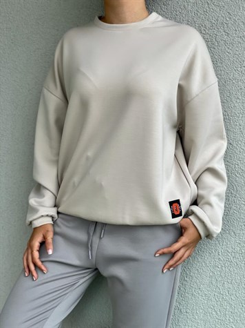 Yumoş Doku Arma Detaylı Sweat (Taş)