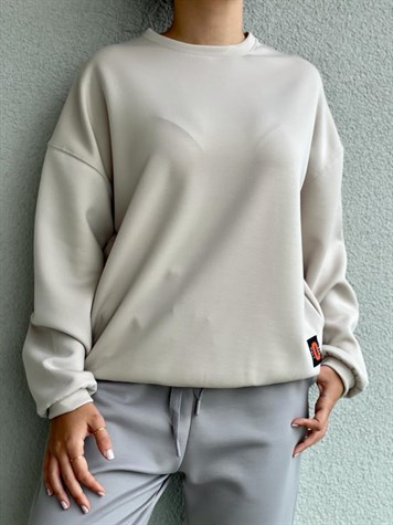 Yumoş Doku Arma Detaylı Sweat (Taş)