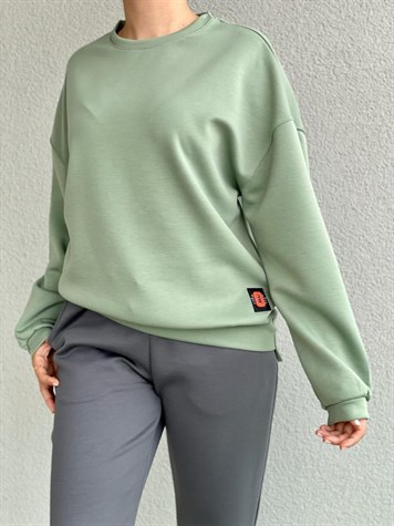 Yumoş Doku Arma Detaylı Sweat (Yeşil)