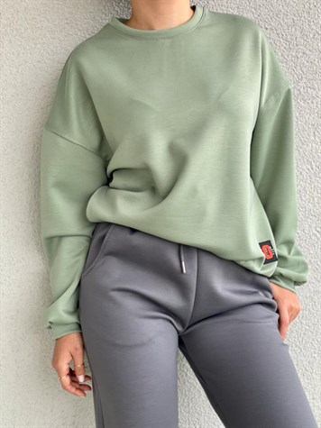 Yumoş Doku Arma Detaylı Sweat (Yeşil)