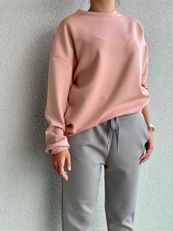 Yumoş Doku Yüksek Bel Jogger Pantolon (Gri)