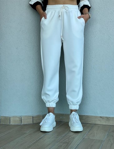 Yumuşak Doku Beli Lastikli Jogger Pantolon (Beyaz)