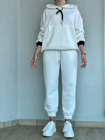 Yumuşak Doku Beli Lastikli Jogger Pantolon (Beyaz)