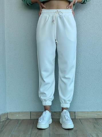 Yumuşak Doku Beli Lastikli Jogger Pantolon (Beyaz)