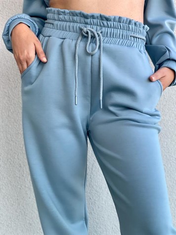 Yumuşak Doku Ekstra Yüksek Bel Jogger Pantolon (Mavi)