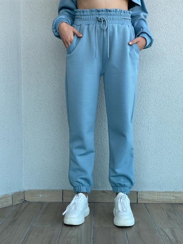Yumuşak Doku Ekstra Yüksek Bel Jogger Pantolon (Mavi)