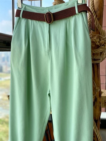 Yumuşak Doku Keten Pantolon (Mint Yeşili)