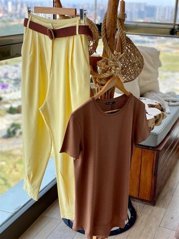 Yumuşak Doku Keten Pantolon (Sarı)