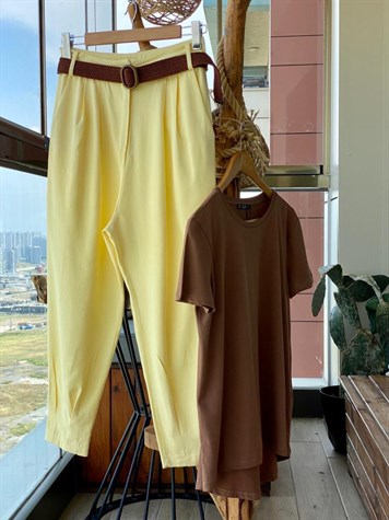 Yumuşak Doku Keten Pantolon (Sarı)