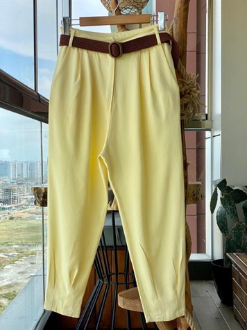Yumuşak Doku Keten Pantolon (Sarı)