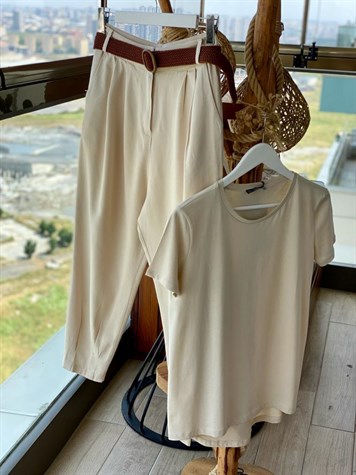 Yumuşak Doku Keten Pantolon (Taş)