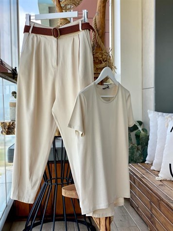 Yumuşak Doku Keten Pantolon (Taş)