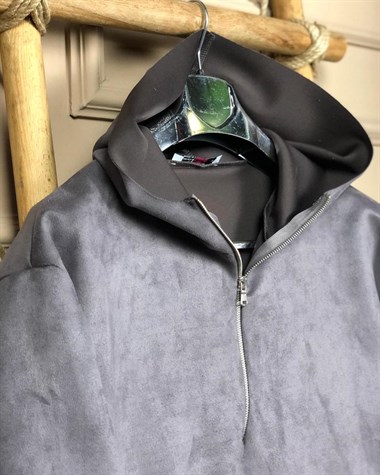 Yumuşak Nubuk Kumaş Önden Cepli Sweatshirt (FÜME)