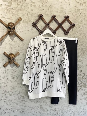 Yüz Baskılı Tunik Sweat (Ekru)