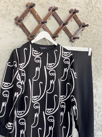 Yüz Baskılı Tunik Sweat (Siyah)