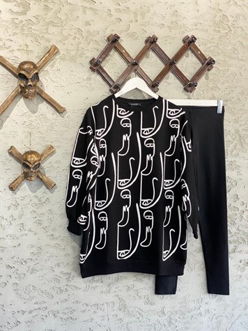 Yüz Baskılı Tunik Sweat (Siyah)