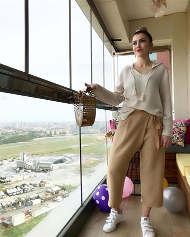 Zarf Model Pamuk Keten Kumaş Pantolon (CAMEL)