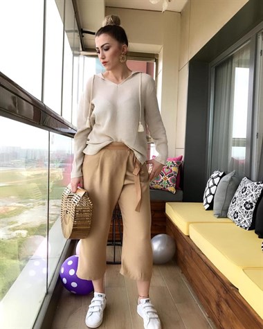 Zarf Model Pamuk Keten Kumaş Pantolon (CAMEL)