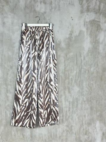 Zebra Desen Bol Paça Lurex Kumaş Pantolon (Kahve)