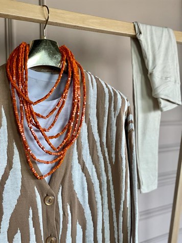 Zebra Desen Oversize Hırka (Camel)