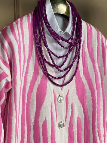 Zebra Desen Oversize Hırka (Pembe)