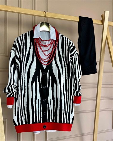 Zebra Desen Oversize Hırka (Siyah)