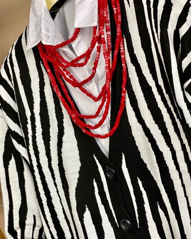 Zebra Desen Oversize Hırka (Siyah)