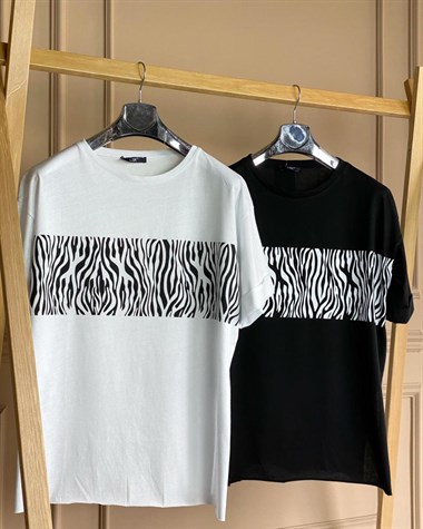 Zebra Desenli Basic Tshirt (BEYAZ)